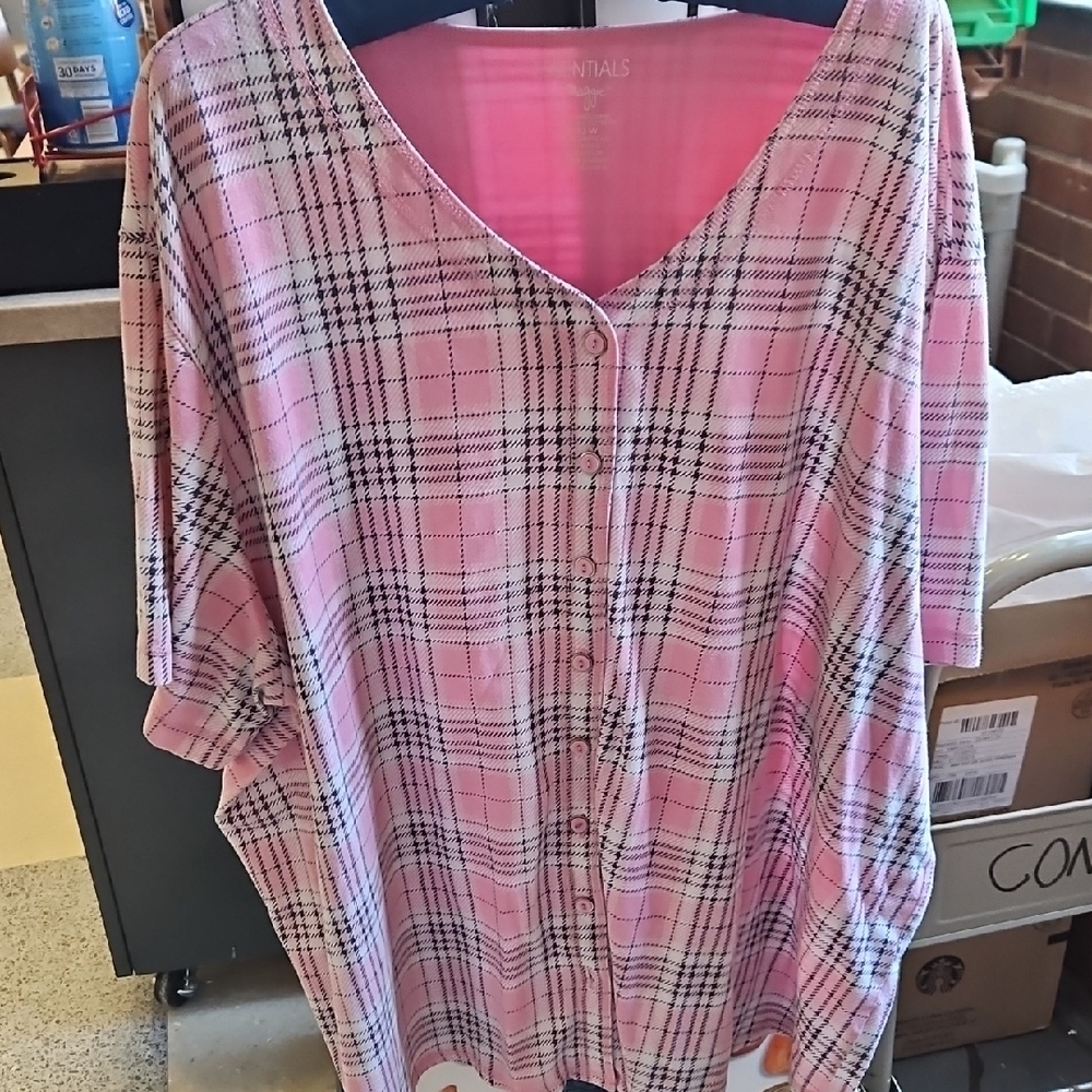Essentials Pink Plaid Button Down Shirt